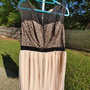 Beautiful Black Lace over Peach Chiffon Dress 1X